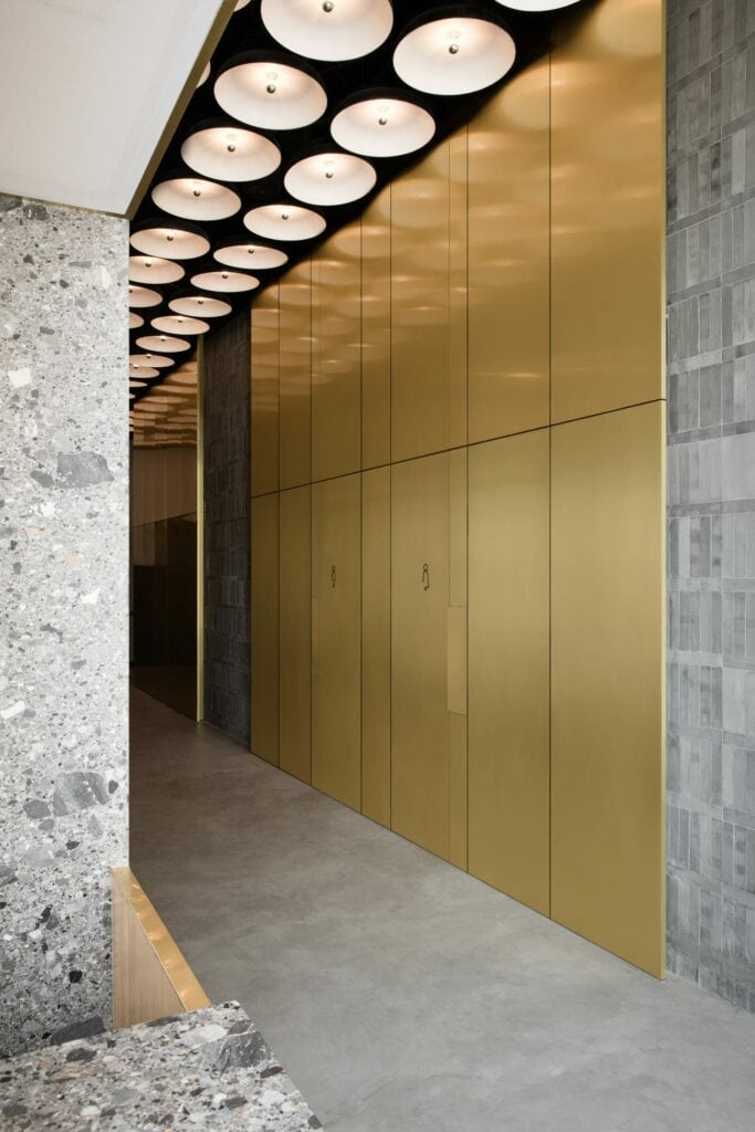 The main corridor cladded in gold copper alloy